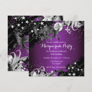 Purple plum Sparkle Magical Night Masquerade Party Invitation