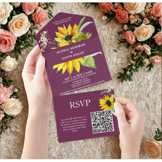 Purple Plum Sunflower QR Code All In One Invitation (Creator Uploaded)