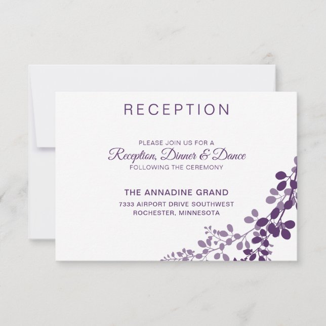 Purple / Plum Vines Wedding Reception Card (Front)