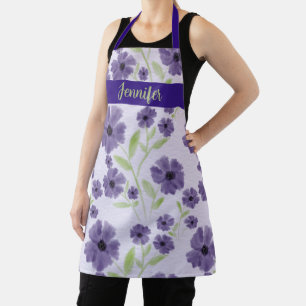 Purple Plum Watercolor Floral Design Apron