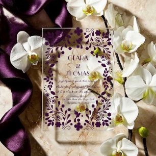 Purple Plum Whimsical Wedding  Acrylic Invitations