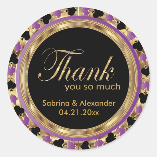 Purple Poker Wedding Chip | Thank You Classic Round Sticker (Front)