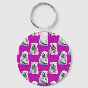Purple Polar Bear Pattern Design Keychain