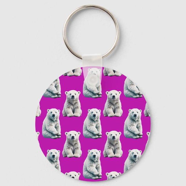 Purple Polar Bear Pattern Design  Keychain (Front)