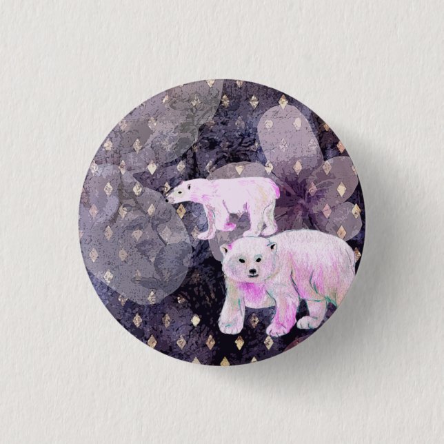 Purple Polar Bears - Arctic Animals Retro Pattern 1 Inch Round Button (Front)