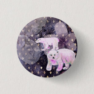 Purple Polar Bears - Arctic Animals Retro Pattern 1 Inch Round Button