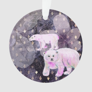 Purple Polar Bears - Arctic Animals Retro Pattern  Ornament