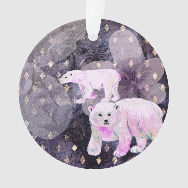 Purple Polar Bears - Arctic Animals Retro Pattern  Ornament (Front)