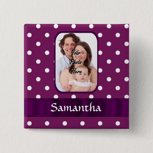 Purple polka dot 2 inch square button (Front)