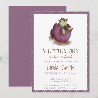 Purple Polka Dot Baby Girl Dinosaur Hatching Invitation