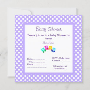 PURPLE POLKA DOT BABY SHOWER INVITATION BLOCKS