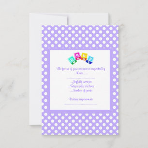 PURPLE POLKA DOT BABY SHOWER RSVP BLOCKS CARD