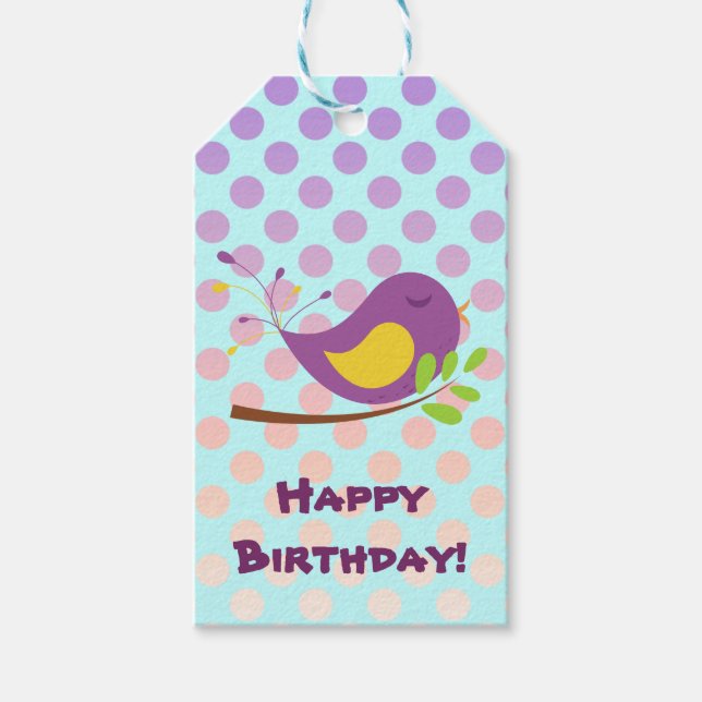 Purple Polka Dot Bird Gift Tags (Front)