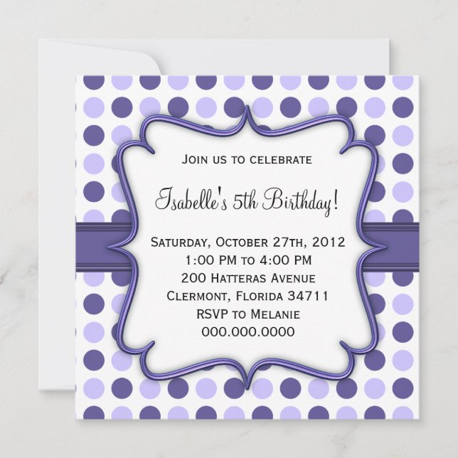 Purple Polka Dot Birthday Invitation (Front)