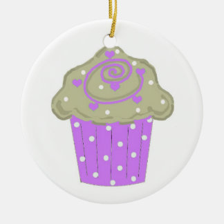 Purple Polka Dot Cupcake Ceramic Ornament
