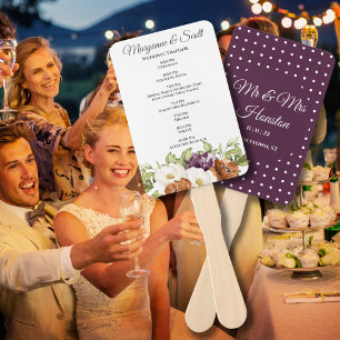 Purple Polka Dot Floral Wedding Program Fan