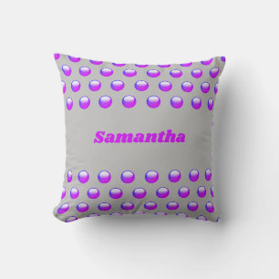 Purple Polka Dot Geometric Modern First Name Throw Pillow