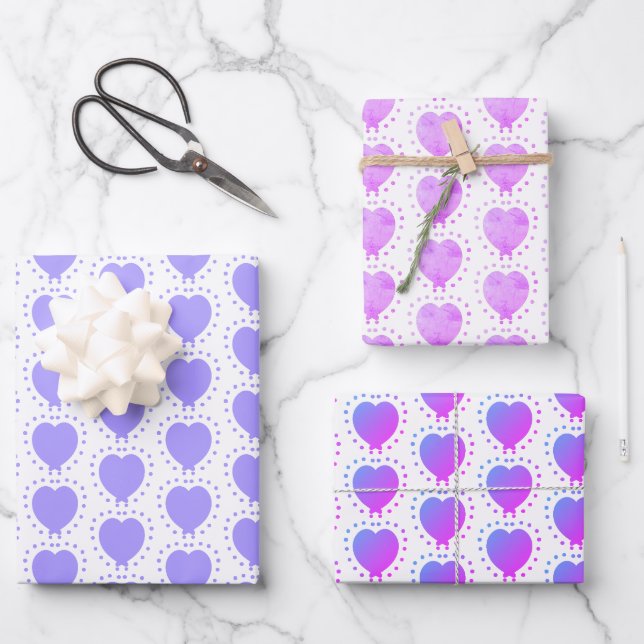 Purple Polka Dot Heart Abstract Special Occasion Wrapping Paper Sheet (Front)