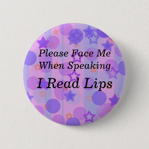 Purple Polka Dot I Read Lips Button