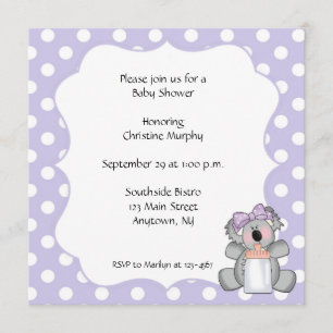 Purple Polka Dot Koala Bear Invitation