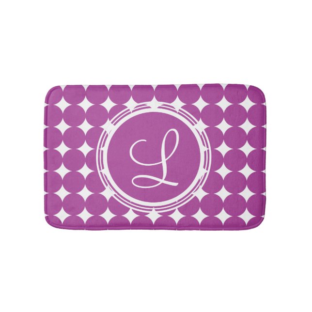 Purple Polka Dot Monogram Bath Mat (Front)