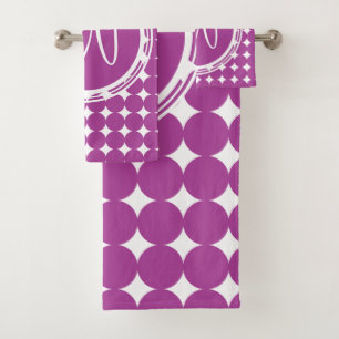 Purple Polka Dot Monogram Bath Towel Set