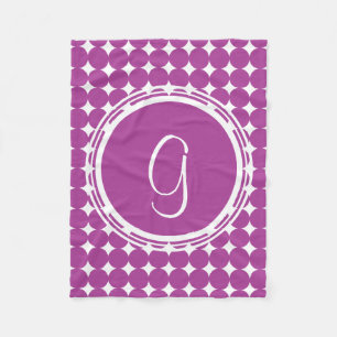 Purple Polka Dot Monogram Fleece Blanket