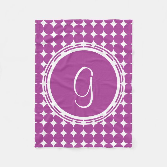 Purple Polka Dot Monogram Fleece Blanket (Front)