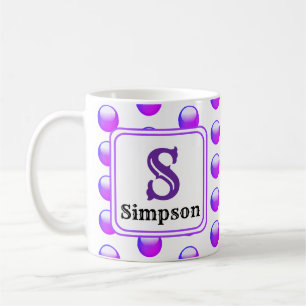 Purple Polka Dot Monogram Initial and Name Coffee Mug