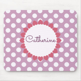 Purple Polka Dot Name in Hearts Cute Mouse Pad