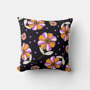 Purple Polka Dot Pansies Throw Pillow