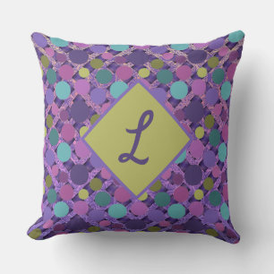 Purple Polka Dot Passion Boho Lattice Outdoor Pillow