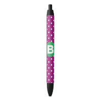 Purple Polka Dot Pattern Green Monogram