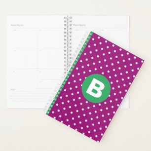 Purple Polka Dot Pattern Green Monogram Planner