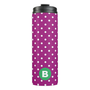 Purple Polka Dot Pattern Green Monogram Thermal Tumbler