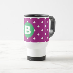 Purple Polka Dot Pattern Green Monogram Travel Mug