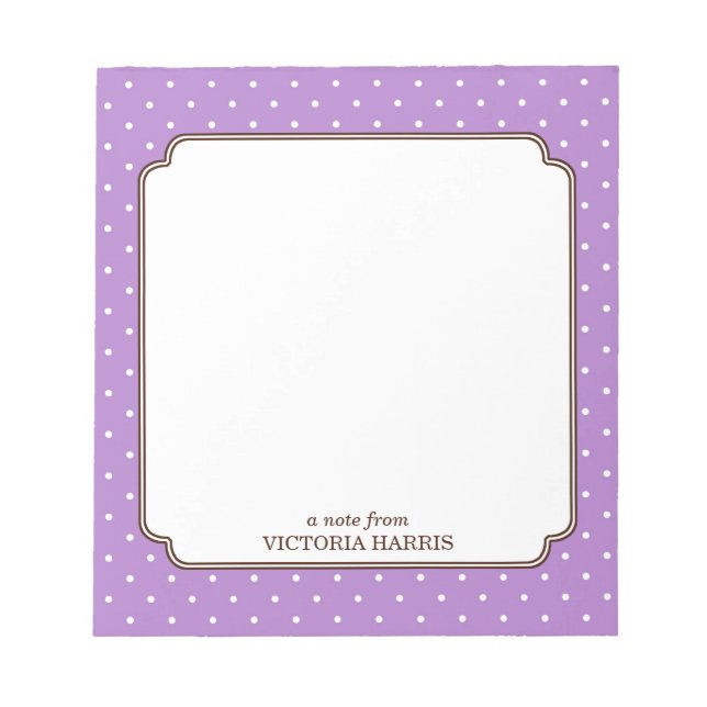 Purple polka dot personalized girly cute notepad (Front)