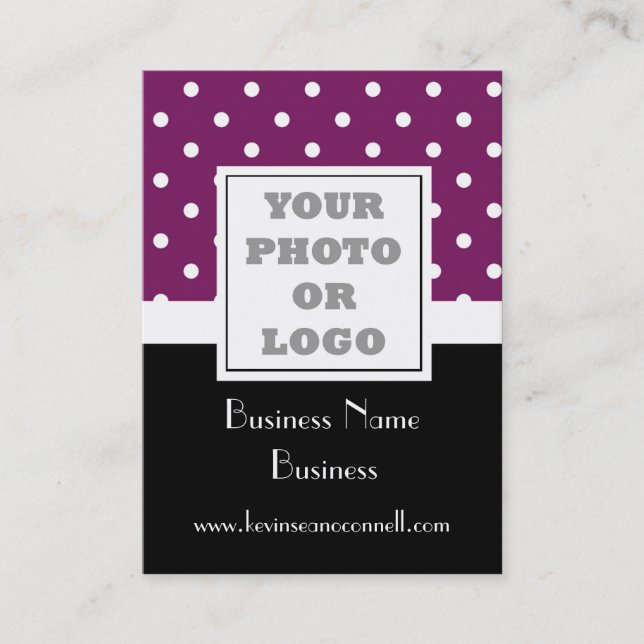 Purple polka dot  photo logo business card (Front)