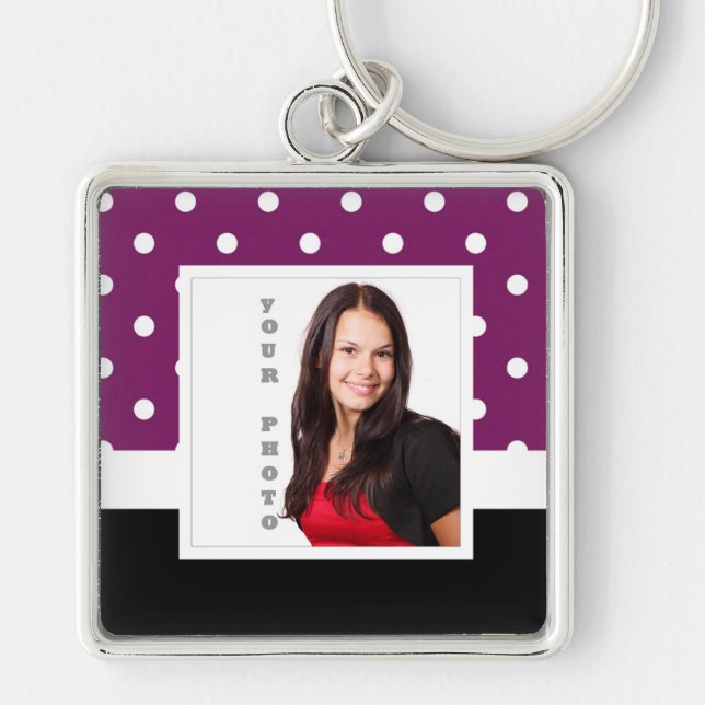 Purple polka dot photo template keychain (Front)