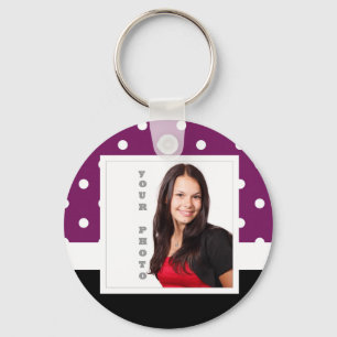 Purple polka dot photo template keychain