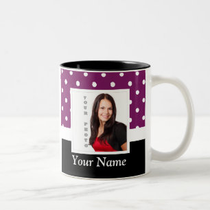 Purple polka dot photo template Two-Tone coffee mug