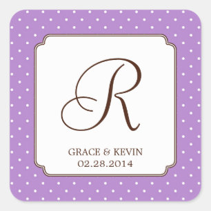 Purple polka dot single monogram letter custom square sticker