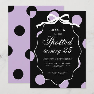 Purple Polka Dot Spotted Turning 25th Birthday Invitation