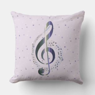 Purple Polka Dot Treble Clef Music Throw Pillow