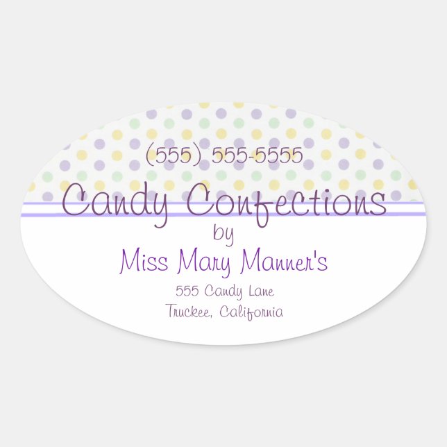 Purple Polka Dots Candy Label (Front)