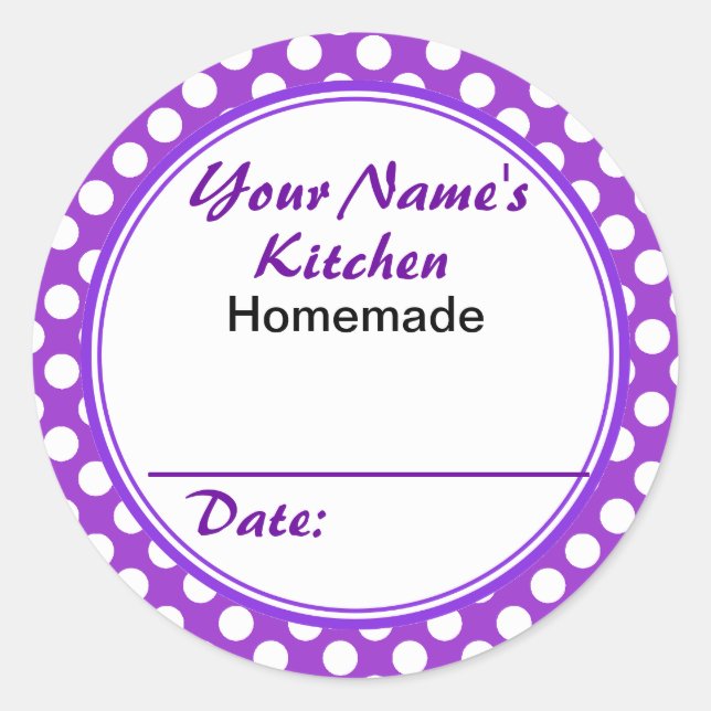 Purple Polka Dots From Your Name Kitchen Custom Classic Round Sticker (Front)