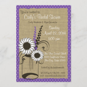 Purple Polka Dots Jar and Flowers Bridal Shower Invitation
