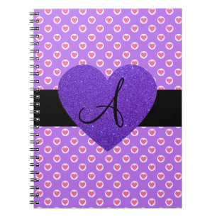 Purple polka dots monogram hearts notebook