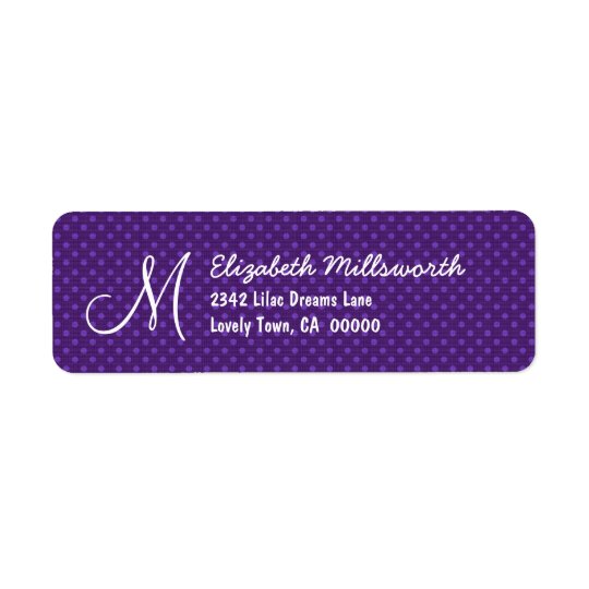 Purple Polka Dots Monogram M or Any Initial A012 Return Address Label