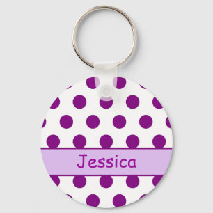 Purple Polka Dots - Name Keychain